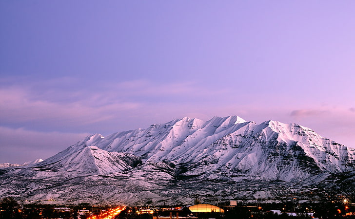 جبل Timpanogos - الغسق ، جبل الثلج الأبيض ، الولايات المتحدة ، يوتا ، الجبل ، الغسق ، Timpanogos، خلفية HD