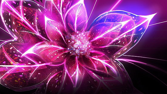 digitale Tapete der rosa petaled Blume, Blumen, digitale Kunst, Lichter, HD-Hintergrundbild HD wallpaper