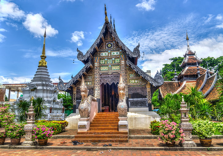 brown temple, thailand, temple, chiang mai, hdr, HD wallpaper