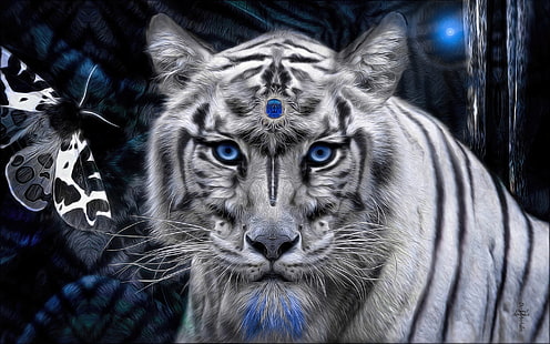 Fantasietiere, Tiger, Tier, Blaue Augen, Starren, Weißer Tiger, HD-Hintergrundbild HD wallpaper