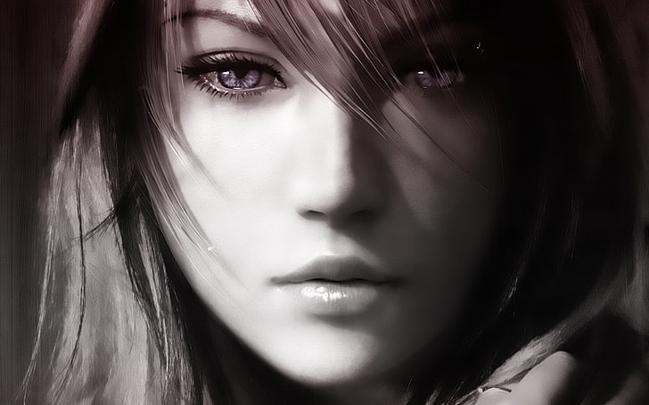 ilustracja kobiecej twarzy, Final Fantasy XIII, Claire Farron, gry wideo, kobiety, twarz, Gamer, anime girls, tech, Final Fantasy, Tapety HD