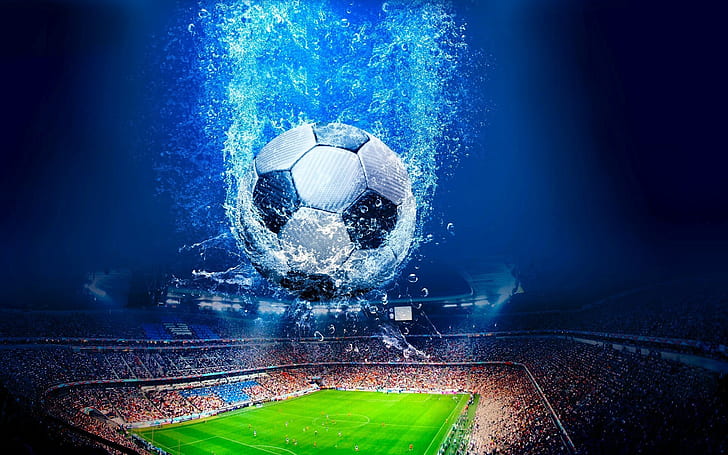 Fantasy Football Stadium, white and black soccer ball, ball, people, stadium, HD wallpaper