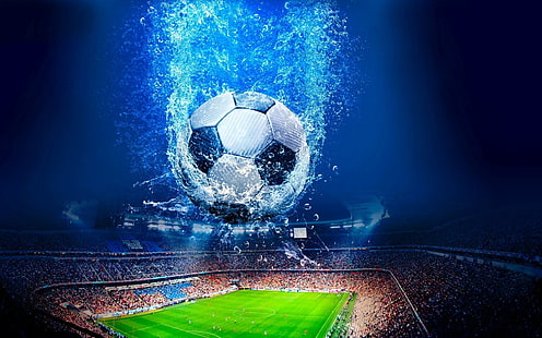 ファンタジーサッカースタジアム、白と黒のサッカーボール、ボール、人、スタジアム、 HDデスクトップの壁紙 HD wallpaper