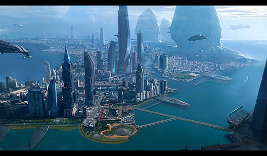 advance civilization illustration, action, citizen, city, fighting, fps, futuristic, game, sci, sci-fi, shooter, simulator, space, spaceship, star, HD wallpaper HD wallpaper
