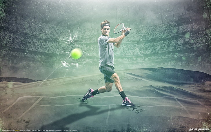 kemeja polo abu-abu dan hitam pria, Roger Federer, tenis, olahraga, Nike, Wallpaper HD