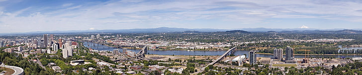 città, schermo triplo, grandangolo, Portland, paesaggio urbano, Sfondo HD