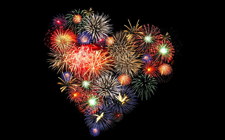 Fuochi d'artificio, cuore, amore, romanticismo, fuochi d'artificio, cuore, amore, romanticismo, Sfondo HD