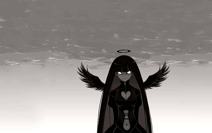 ilustracja kobiecego anioła, anime, majtki i pończochy z pasem do pończoch, skarpeta Anarchy, Tapety HD