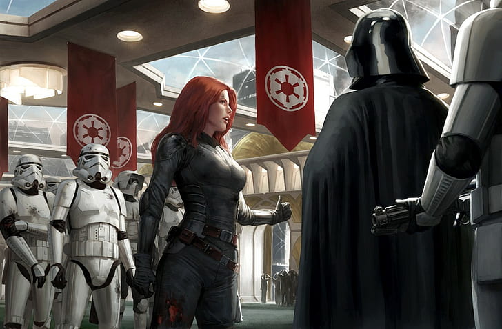 Darth Vader, artwork, Mara Jade, Star Wars, stormtrooper, HD wallpaper