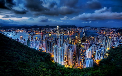Tampilan areal bangunan kota, kota, lanskap kota, HDR, gedung, Hong Kong, Cina, Wallpaper HD HD wallpaper