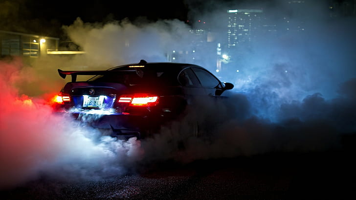 BMW M3, samochód, wyścigi, dym, samochody wyścigowe, BMW M3 GTR, BMW, Tapety HD