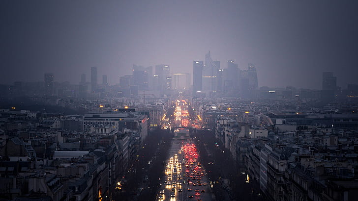 Trafik Downtown Paris HD, şehir merkezinde, la savunma, ışıklar, paris, trafik, HD masaüstü duvar kağıdı