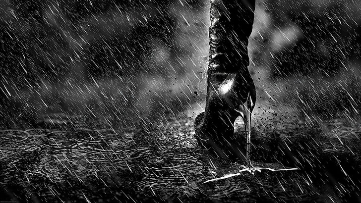 the dark knight naik, catwoman, hujan, monokrom, sepatu hak tinggi, Film, Wallpaper HD