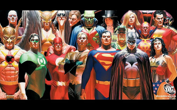 コミック、正義、アクアマン、バットマン、フラッシュ、グリーンアロー、グリーンランタン、ホークガール、ホークマン、マーシャンマンハンター、シャザム（DCコミックス）、スーパーマン、ワンダーウーマン、ザタナ、 HDデスクトップの壁紙