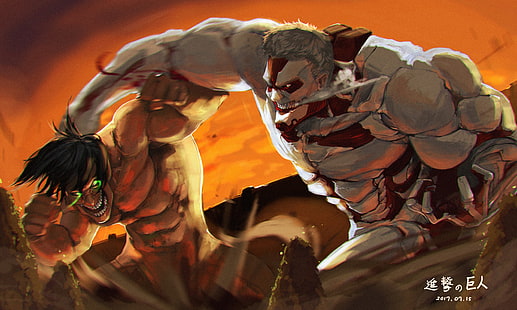  Anime, Attack On Titan, Armored Titan, Eren Yeager, Reiner Braun, HD wallpaper HD wallpaper