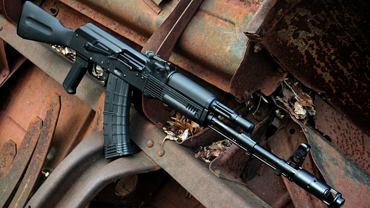 черная современная винтовка, оружие, калаш, штурмовая винтовка, АК 103, АК 105, HD обои