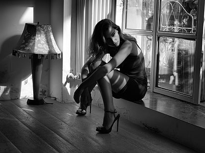 Peter Coulson, 500 pixlar, svartvitt, kvinnor, modell, HD tapet HD wallpaper