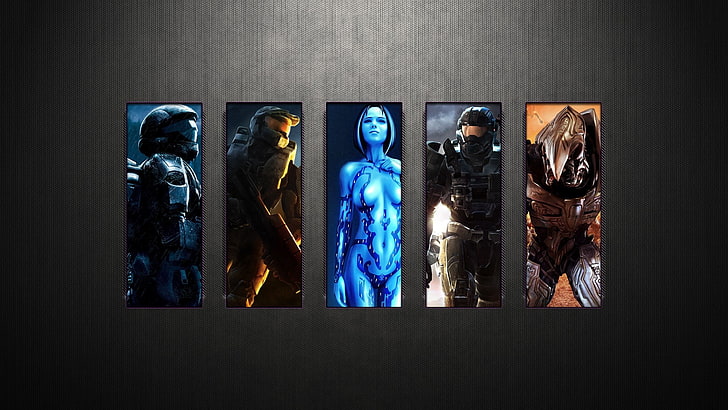 affiches à cinq personnages, Halo, collage, jeux vidéo, Fond d'écran HD