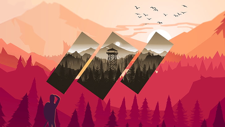 วิดีโอเกม Firewatch นามธรรมภูเขา Polyscape สี่เหลี่ยมผืนผ้า, วอลล์เปเปอร์ HD