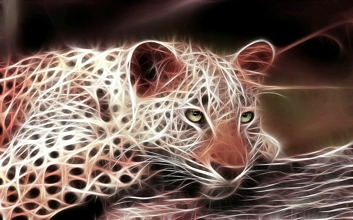 leopard, 3D, Fractalius, animals, digital art, HD wallpaper