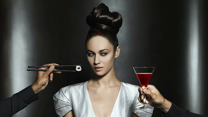 Olga Kurylenko, women, sushi, model, actress, HD wallpaper