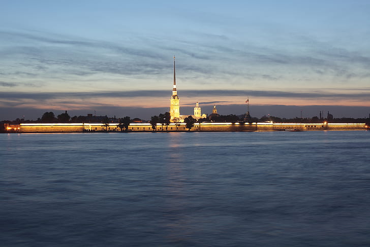 المدينة، النهر، المساء، بطرس، سانت بطرسبرغ، قلعة بطرس وبولس، روسيا، العاصمة، نيفا، الشمال، المنظر من جسر القصر، خلفية HD