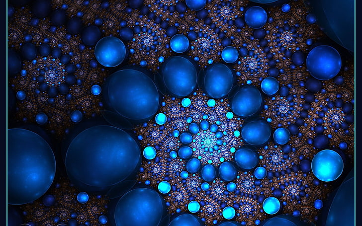 decoración floral azul y verde, fractal, espiral, esfera, azul, Fondo de pantalla HD