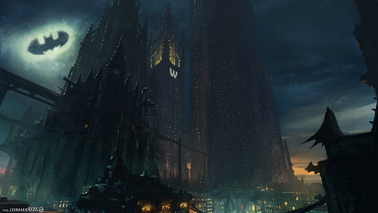 Batman, Bat-Signal, Ciudad de Gotham, Fondo de pantalla HD HD wallpaper