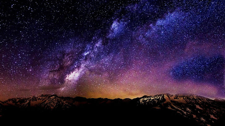 gwiazdy nocny krajobraz gwiaździsta noc góra galaktyka długa ekspozycja gwiazd kometa, Tapety HD