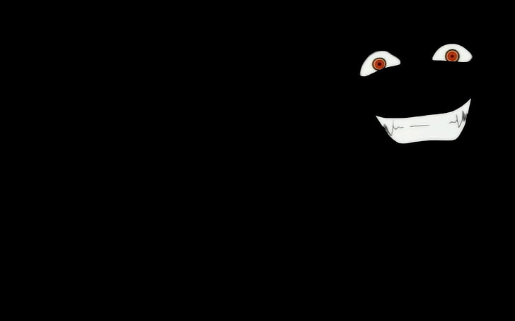 wallpaper anime mata merah tersenyum, minimalis, latar belakang hitam, Wallpaper HD