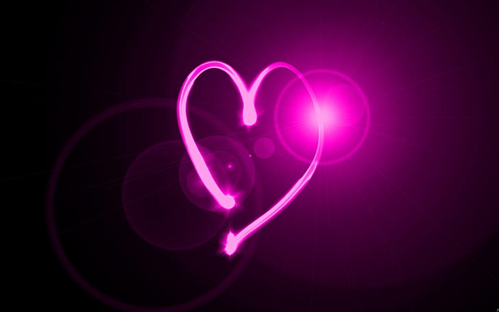 coração, neon, luz, HD papel de parede
