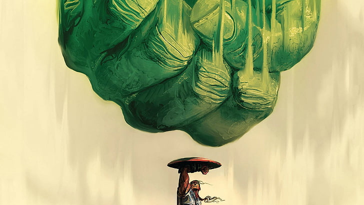 Ilustración de la mano verde, fondo de pantalla digital del Capitán América, escudo, Hulk, puños, Marvel Comics, Capitán América, Fondo de pantalla HD