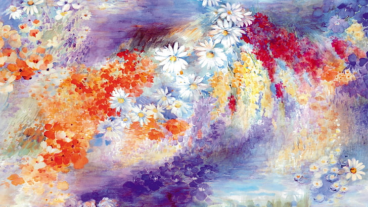 seni, lukisan, bunga-bunga, karya seni, berwarna-warni, Wallpaper HD