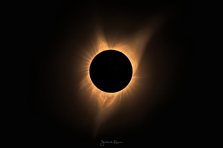 planeta amarelo e preto, o céu, luz, escuridão, solar Eclipse, HD papel de parede