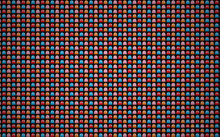 PacMan illustrazione nemico, minimalismo, arte digitale, Pac-Man, videogiochi, pixel art, pixel, pattern, Sfondo HD