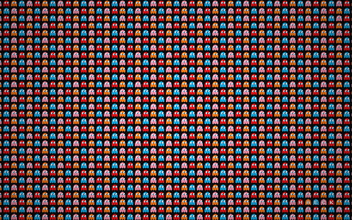 PacMan feindliches Illustrationslos, Minimalismus, digitale Kunst, Pac-Man, Videospiele, Pixelkunst, Pixel, Muster, HD-Hintergrundbild HD wallpaper