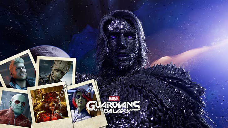 Guardiões da Galáxia, arte de videogame, Gamora, Rocket Raccoon, Groot, Drax the Destroyer, Star-Lord, HD papel de parede