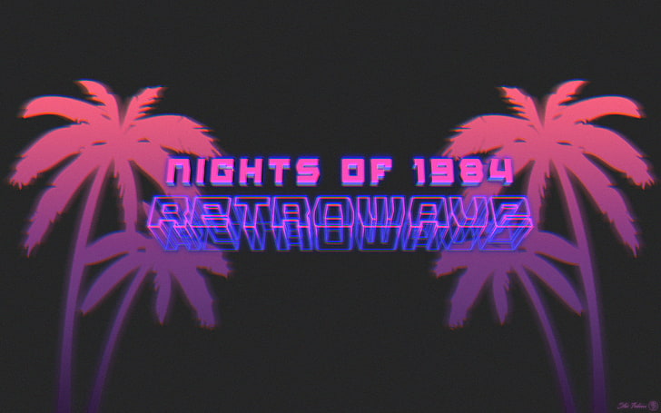 1984 Geceleri Retrowave poster, Yeni Retro Dalga, neon, 1980'ler, tipografi, doku, synthwave, Photoshop, HD masaüstü duvar kağıdı