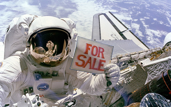 traje de astronauta blanco, humor, transbordador espacial, texto, Fondo de pantalla HD