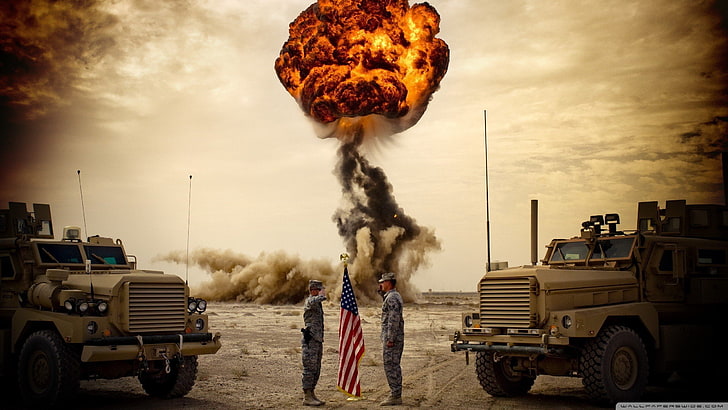 Bandera americana, explosivo, militar, guerra, Fondo de pantalla HD