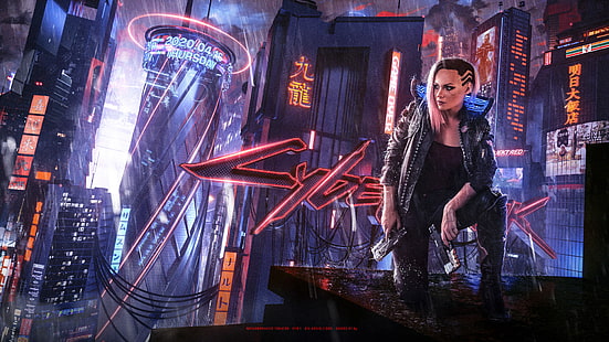 Videojuego, Cyberpunk 2077, Ciudad, Cyberpunk, Futurista, Chica, Mujer Guerrera, Fondo de pantalla HD HD wallpaper