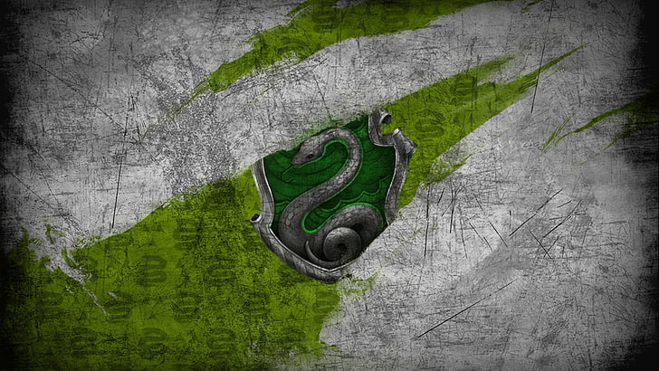 Tapete mit grün-grauem Schlangenwappen, Harry Potter, Slytherin, Snake, HD-Hintergrundbild