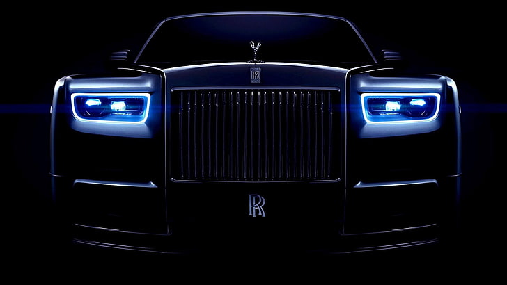 синя светлина, превозно средство, тъмно, ролс ройс, луксозна кола, ролс ройс фантом, HD тапет