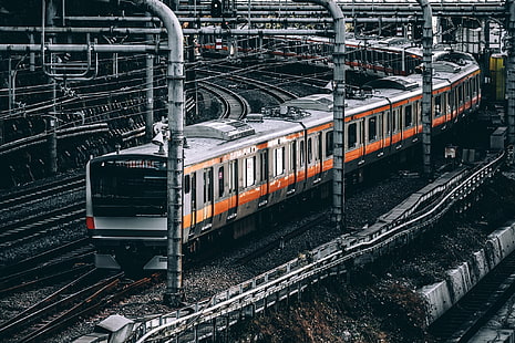 влак, гара, железопътна линия, Токио, Япония, HD тапет HD wallpaper