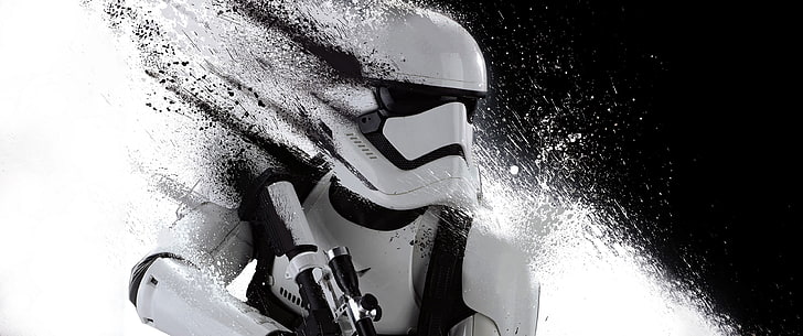 خلفية Star Wars Stormtrooper ، حرب النجوم ، حرب النجوم: The Force Awakens ، stormtrooper ، عمل فني ، شاشات متعددة ، شاشات مزدوجة ، أحادية اللون ، بقع طلاء ، خيالية ، شخصيات أفلام ، أفلام، خلفية HD