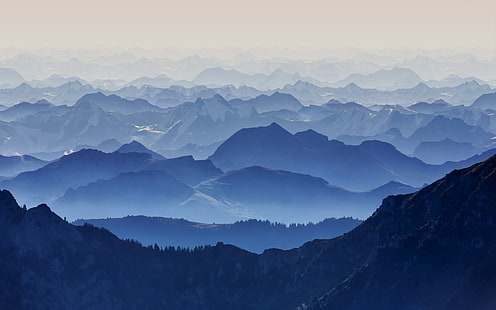 灰色の山脈、山、青、風景、自然、 HDデスクトップの壁紙 HD wallpaper