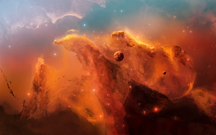 fenomena langit oranye, ruang, ledakan, planet, cahaya, Wallpaper HD
