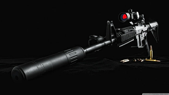 снайперская винтовка, пистолет, боеприпасы, подавители, оружие, HD обои HD wallpaper