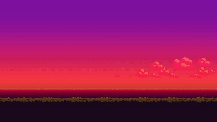 pixel art, landscape, sunset, 16-bit, Wallpaper HD