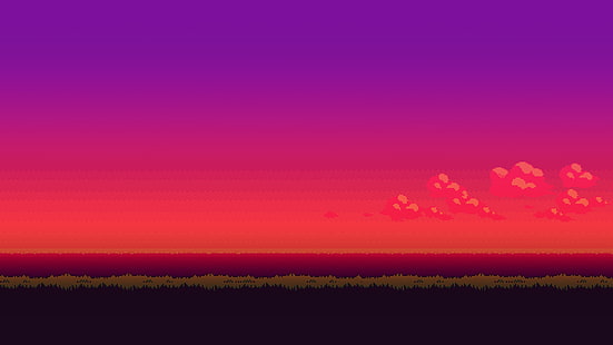 pixel art, landscape, sunset, 16-bit, Wallpaper HD HD wallpaper